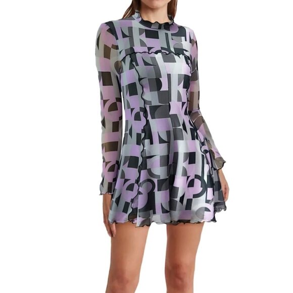 NWT ASOS Abstract Print Mesh Long Sleeve Lettuce Edge Romper - Picture 1 of 5